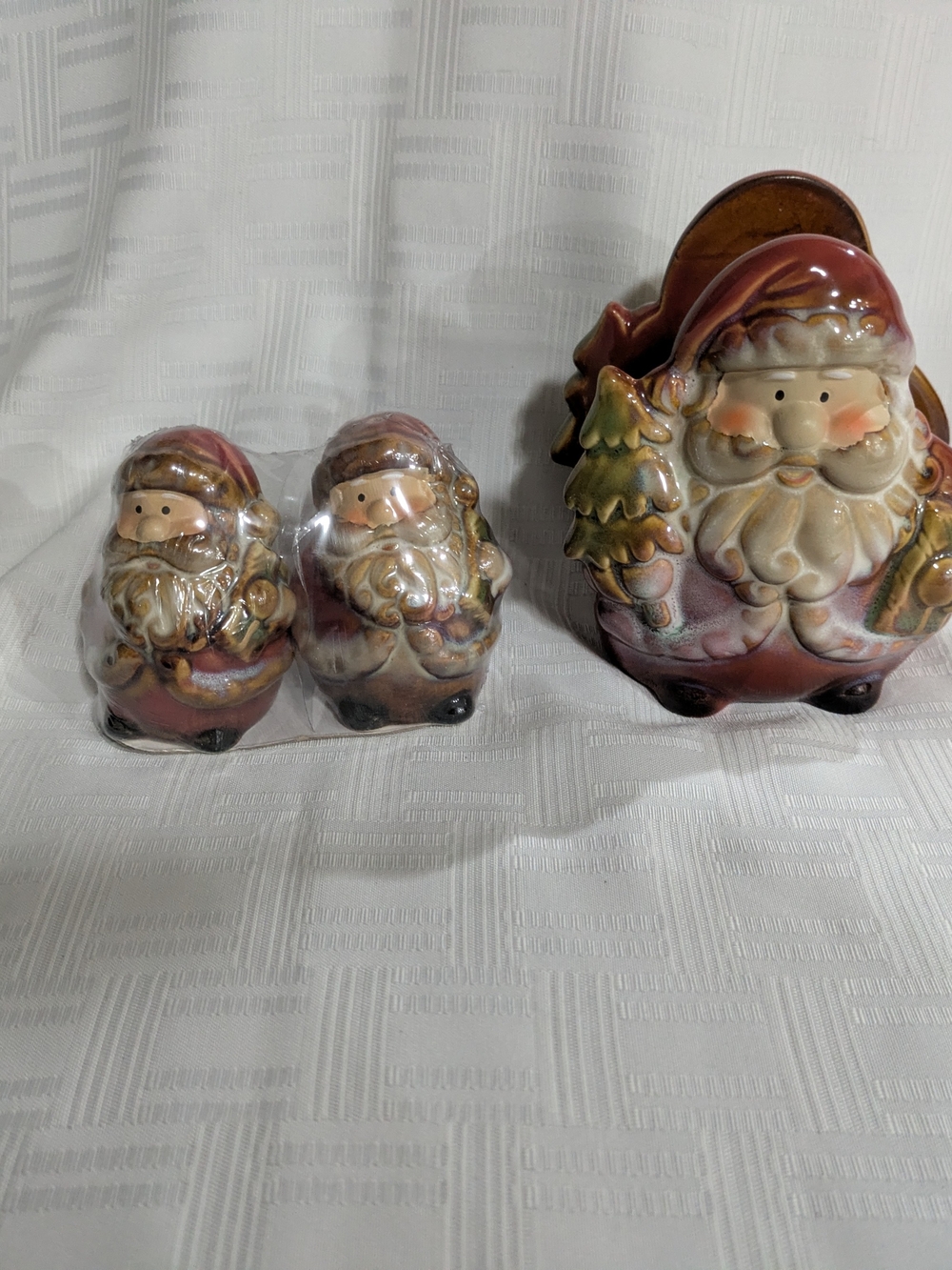 Retro Earth Tone Drip Glaze Santa Claus Napkin Holder with Salt & Pepper Shakers